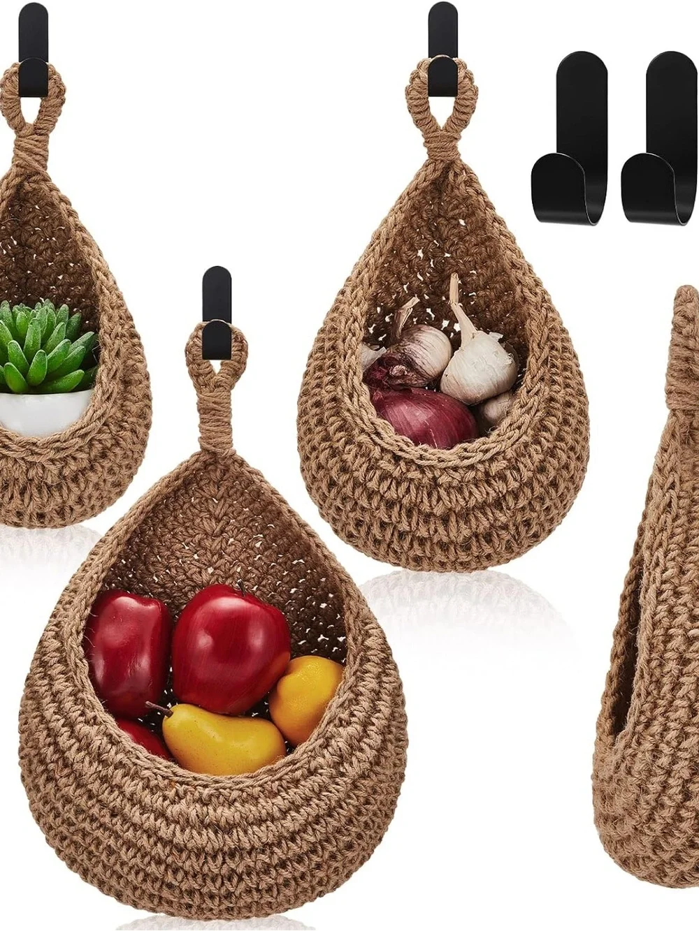 3 pack of Handmade Hanging Woven Storage Basket – Natural Brown
